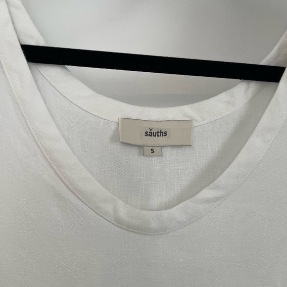 sauths White 100% linen Nida Dress with pockets size Small Coastal Luxury 14 - Picture 4 of 8